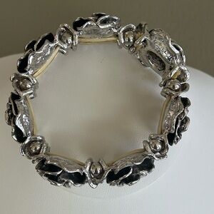 Silver Leaf Link Bracelet with Glossy Black Inlays